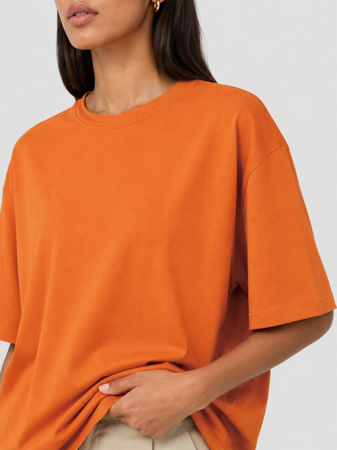 YUCOLEN Women's Oversized Cotton Blend T-Shirt Loose Fit Drop Shoulder Crewneck Tee in Orange