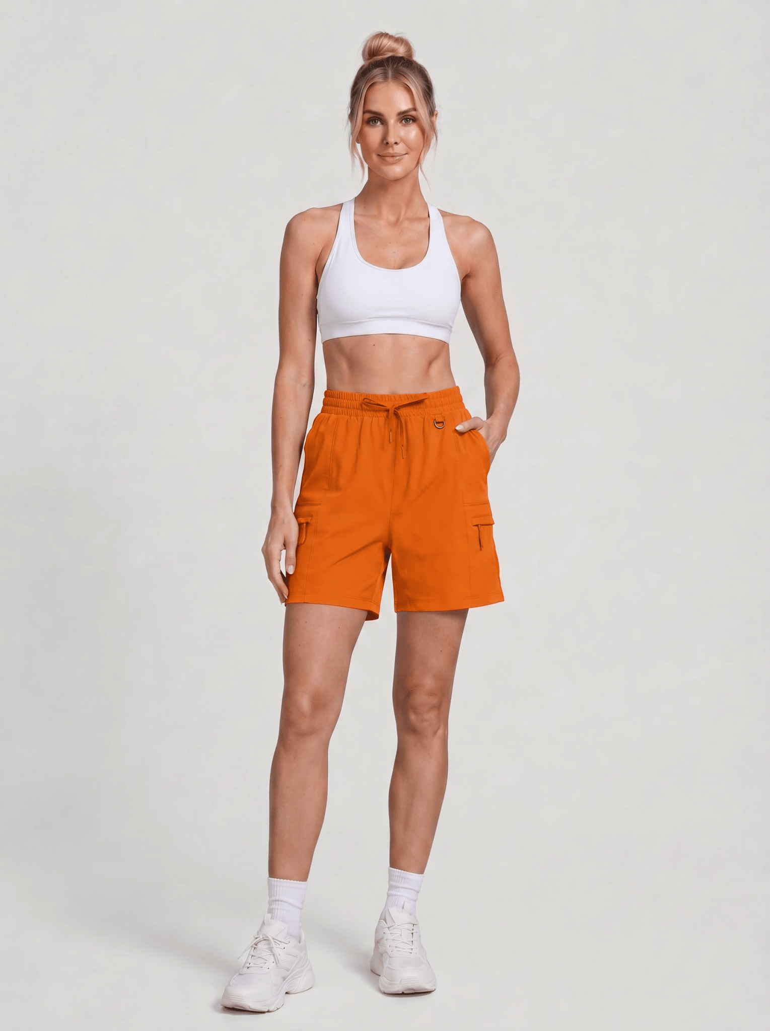YUCOLEN Women's Quick Dry Hiking Cargo Shorts UPF 50 Plus Lightweight 5 Inch Athletic Shorts in Orange