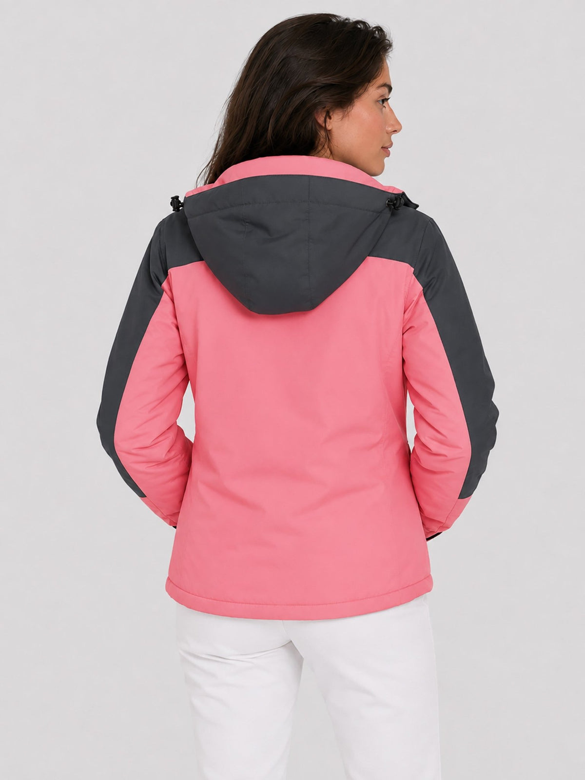 YUCOLEN Women's Waterproof Ski Jacket Fleece Lined Insulated Snow Coat with Detachable Hood in Pink Grey