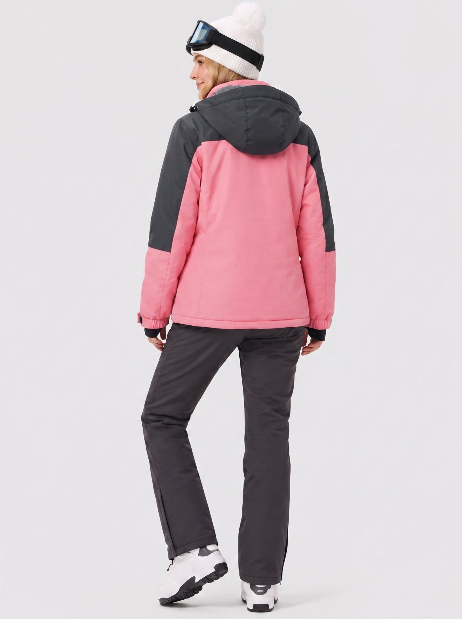 YUCOLEN Women's Waterproof Ski Jacket Fleece Lined Insulated Snow Coat with Detachable Hood in Pink Grey