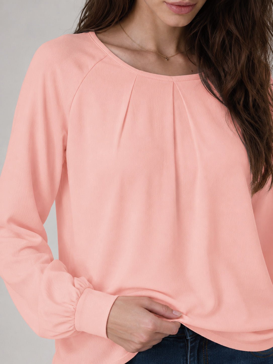 YUCOLEN Women's Lantern Sleeve Pleated Blouse Soft Cotton Rayon Dressy Casual Top in Pink