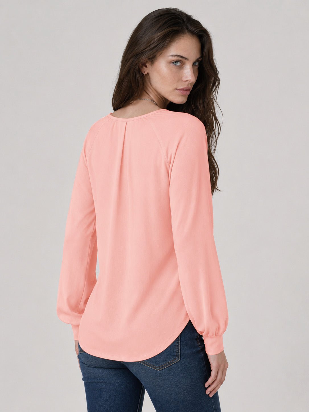 YUCOLEN Women's Lantern Sleeve Pleated Blouse Soft Cotton Rayon Dressy Casual Top in Pink