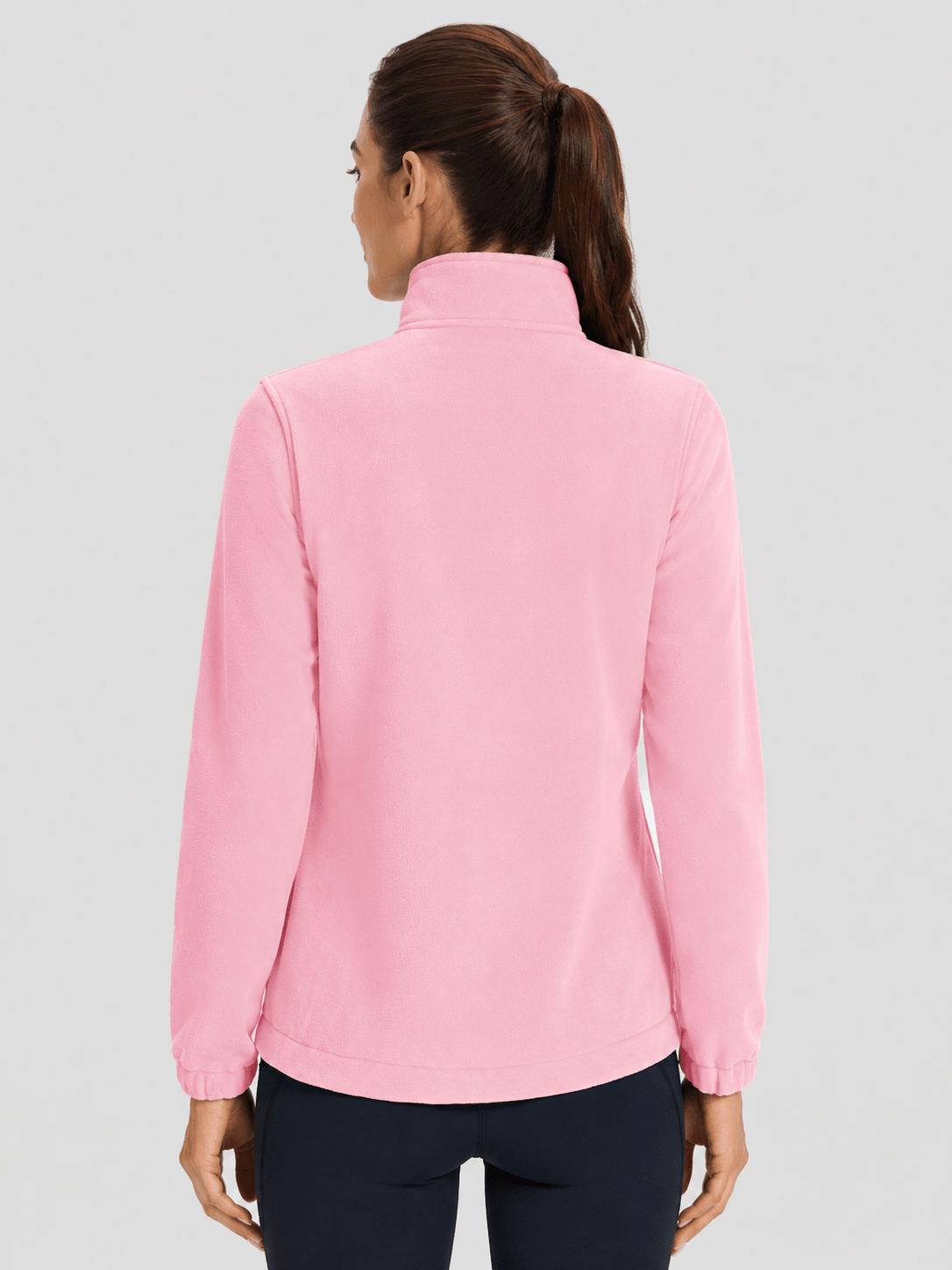 YUCOLEN Women's Lightweight Full Zip Fleece Jacket Windproof Stand Collar Outdoor Sweatshirt in Pink
