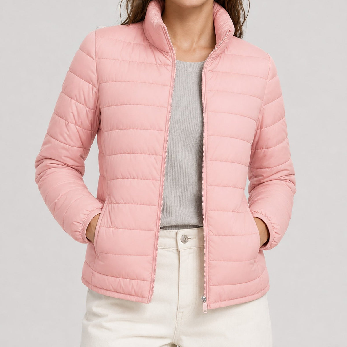 YUCOLEN Women's Lightweight Jacket Packable Water Resistant Quilted Coat with 4 Pockets in Pink