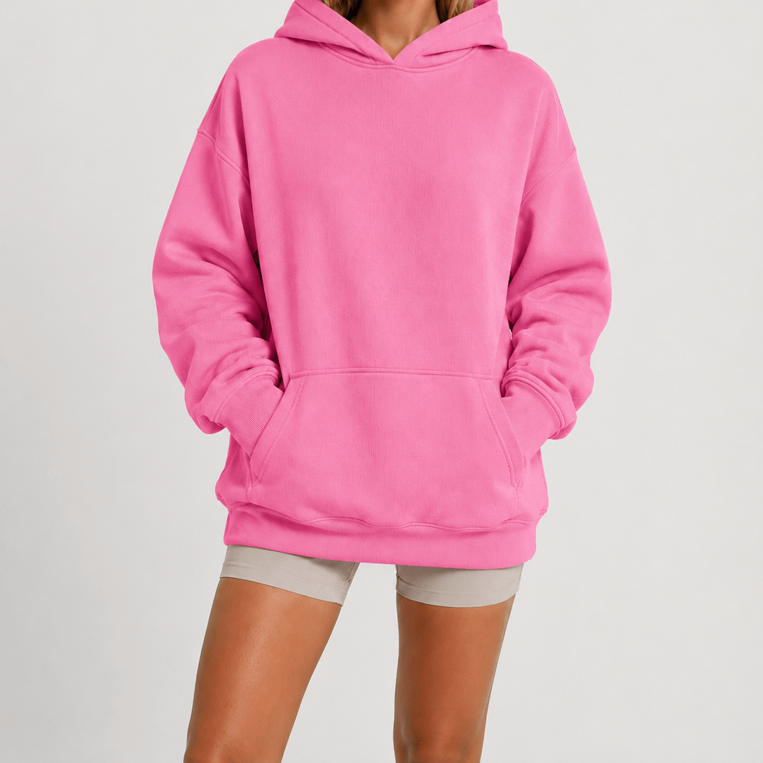 YUCOLEN Women's Oversized Textured Fleece Hoodie Loose Pullover Sweatshirt with Kangaroo Pocket in Pink