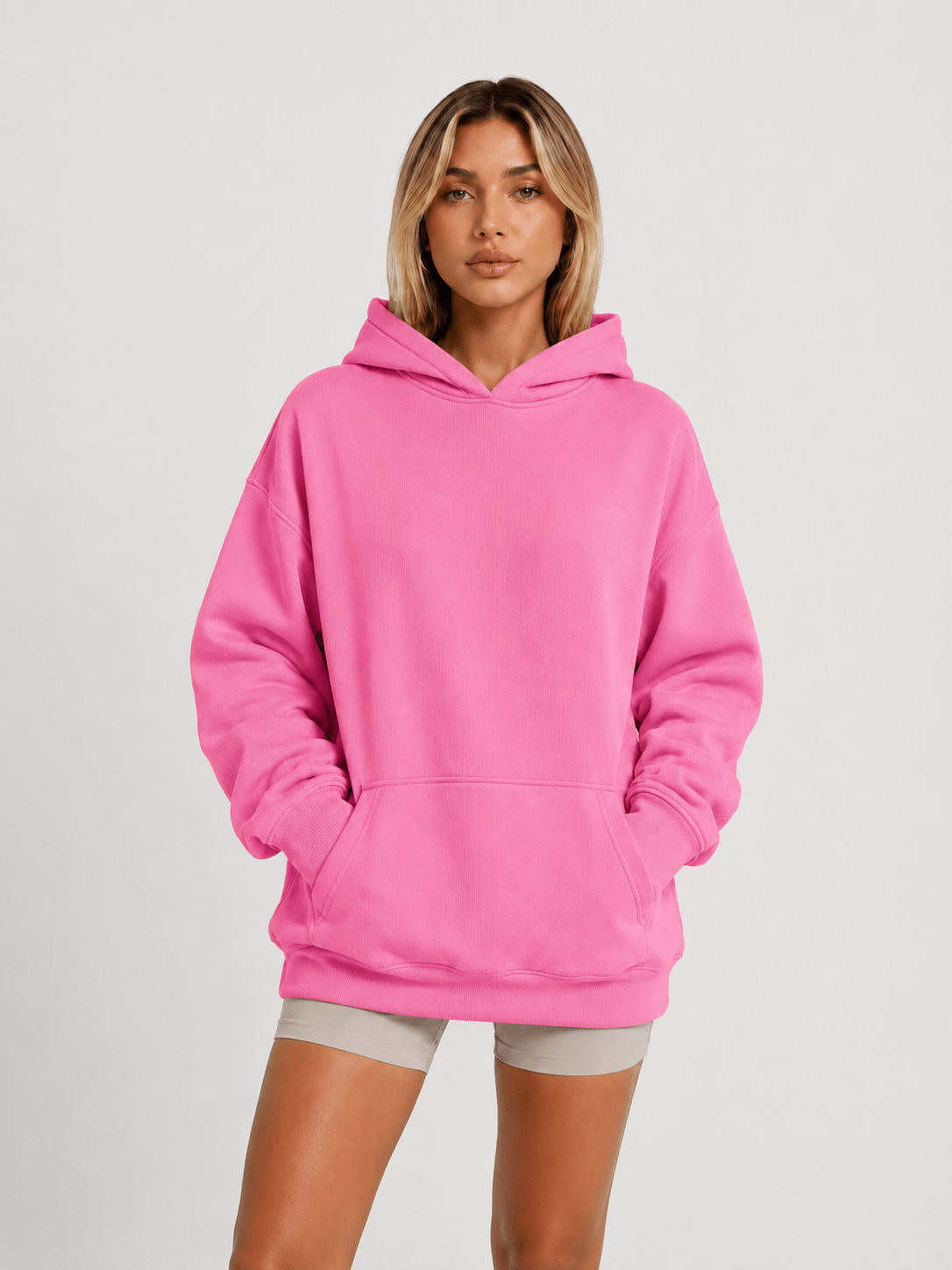 YUCOLEN Women's Oversized Textured Fleece Hoodie Loose Pullover Sweatshirt with Kangaroo Pocket in Pink