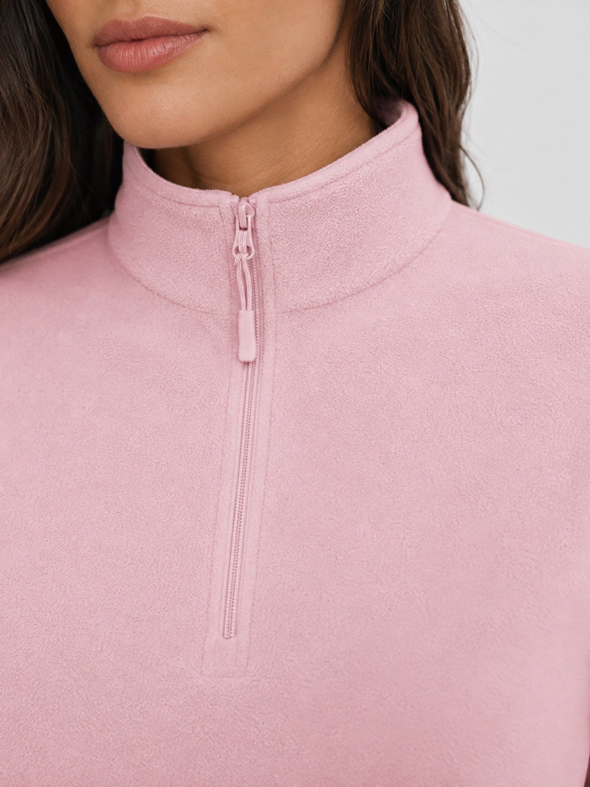 YUCOLEN Women's Quarter Zip Polar Fleece Pullover Lightweight Warm Sweatshirt in Pink