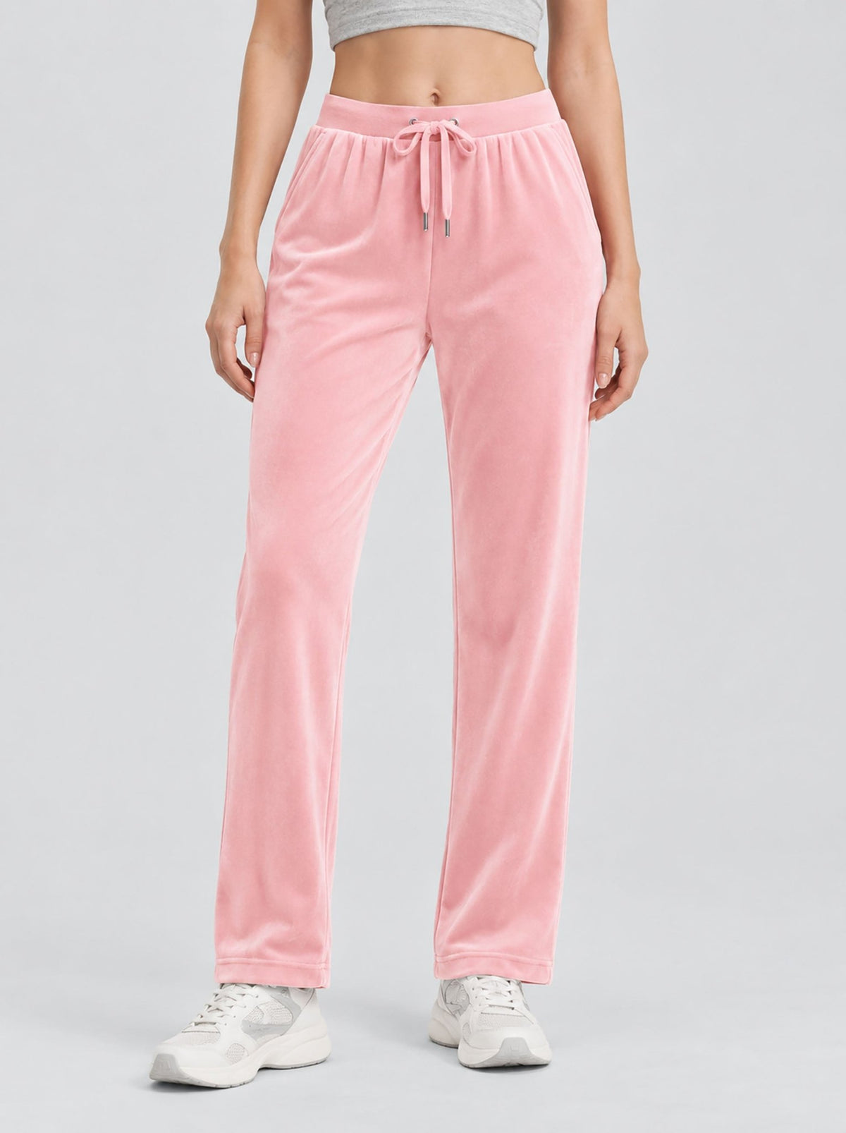 YUCOLEN Women's Soft Velour Straight Leg Pants with Elastic Waist in Pink