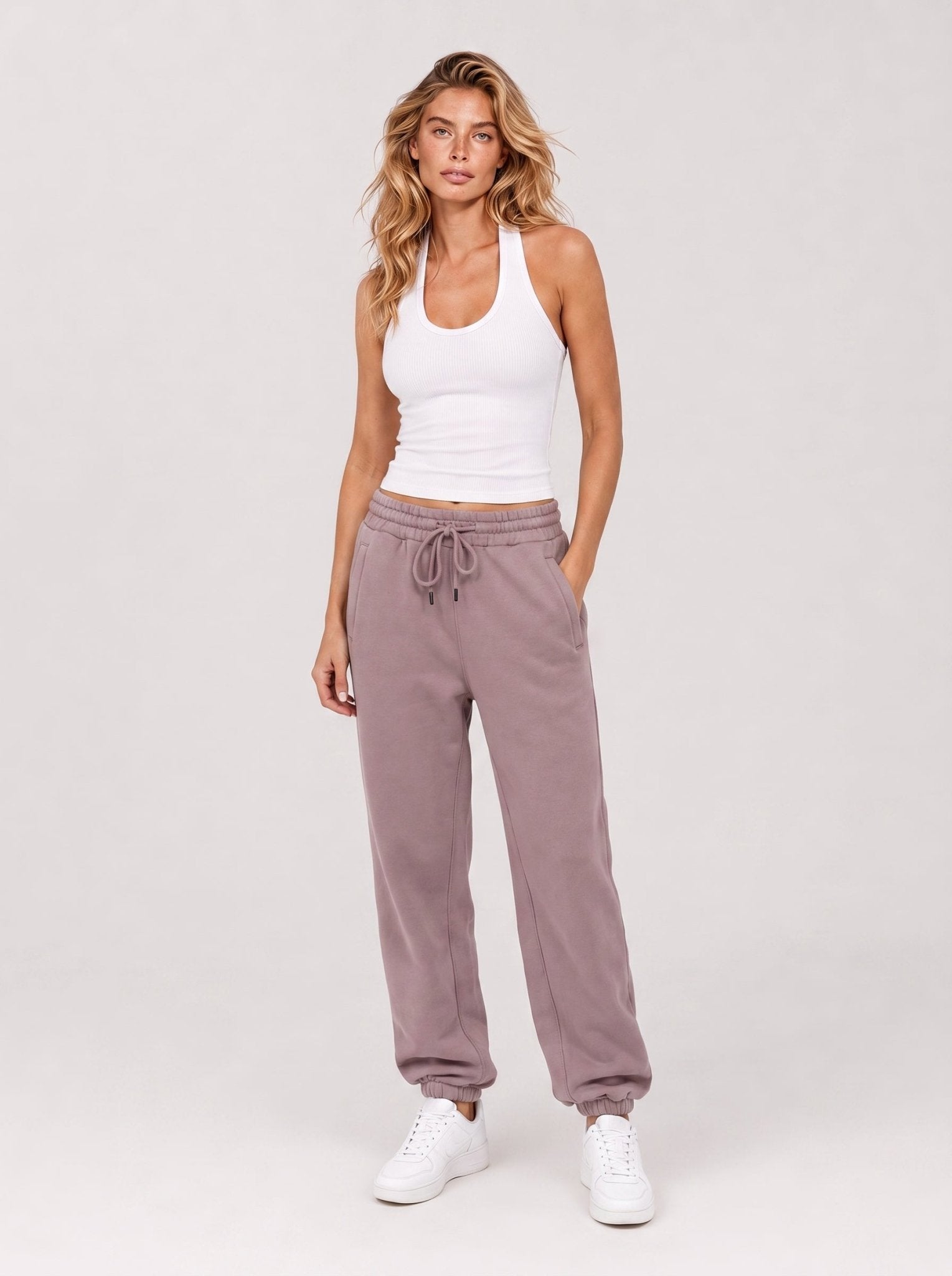 YUCOLEN Heavyweight Fleece Lined Sweatpants Baggy Unisex Relaxed Fit Joggers in Purple