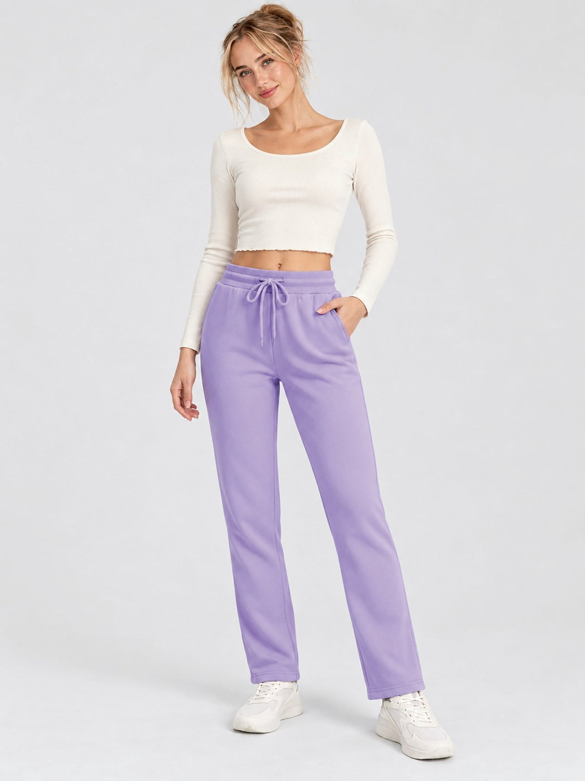 YUCOLEN Women's Heavyweight Water Resistant Sherpa Lined Sweatpants for Winter Snow in Purple