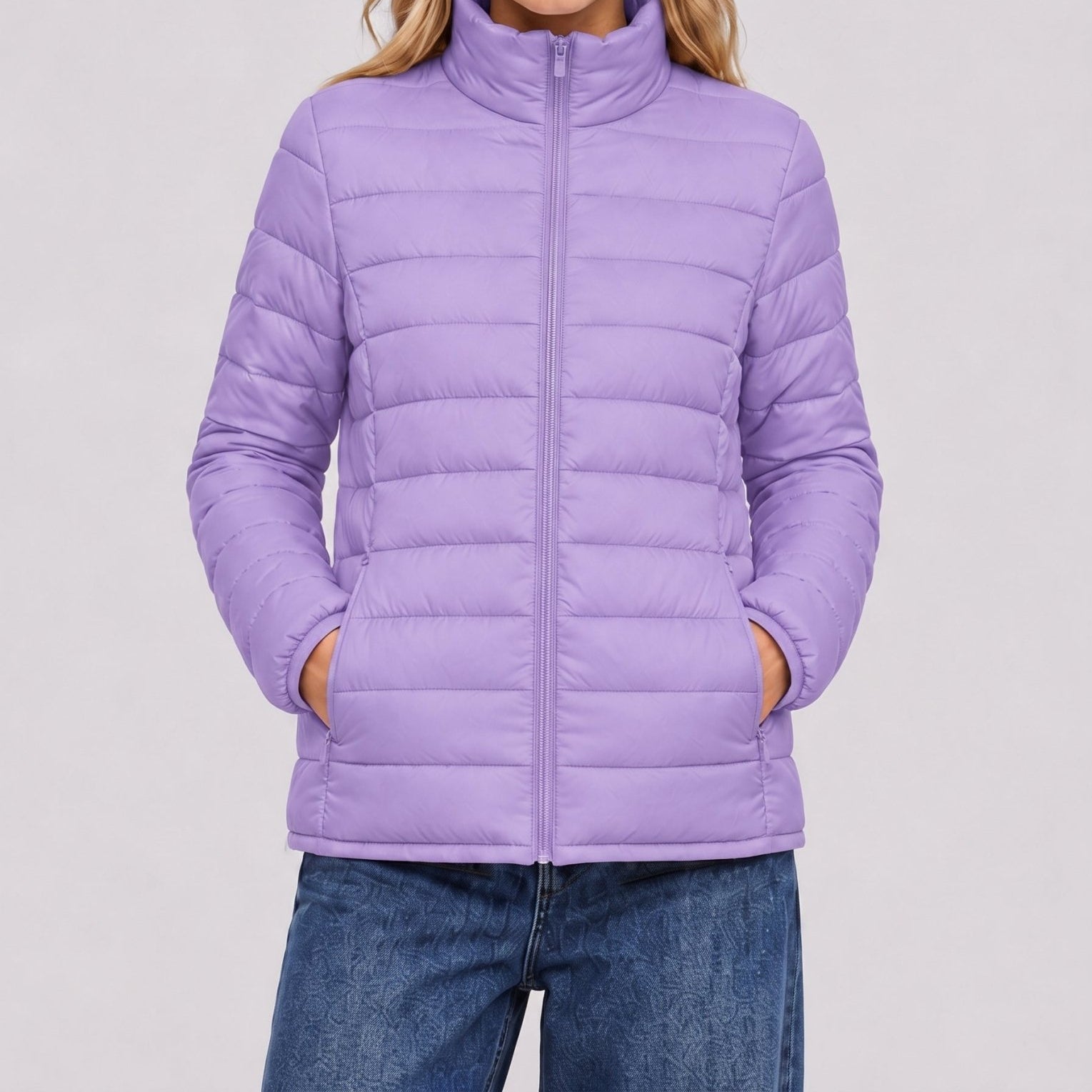 YUCOLEN Women's Lightweight Jacket Packable Water Resistant Quilted Coat with 4 Pockets in Purple