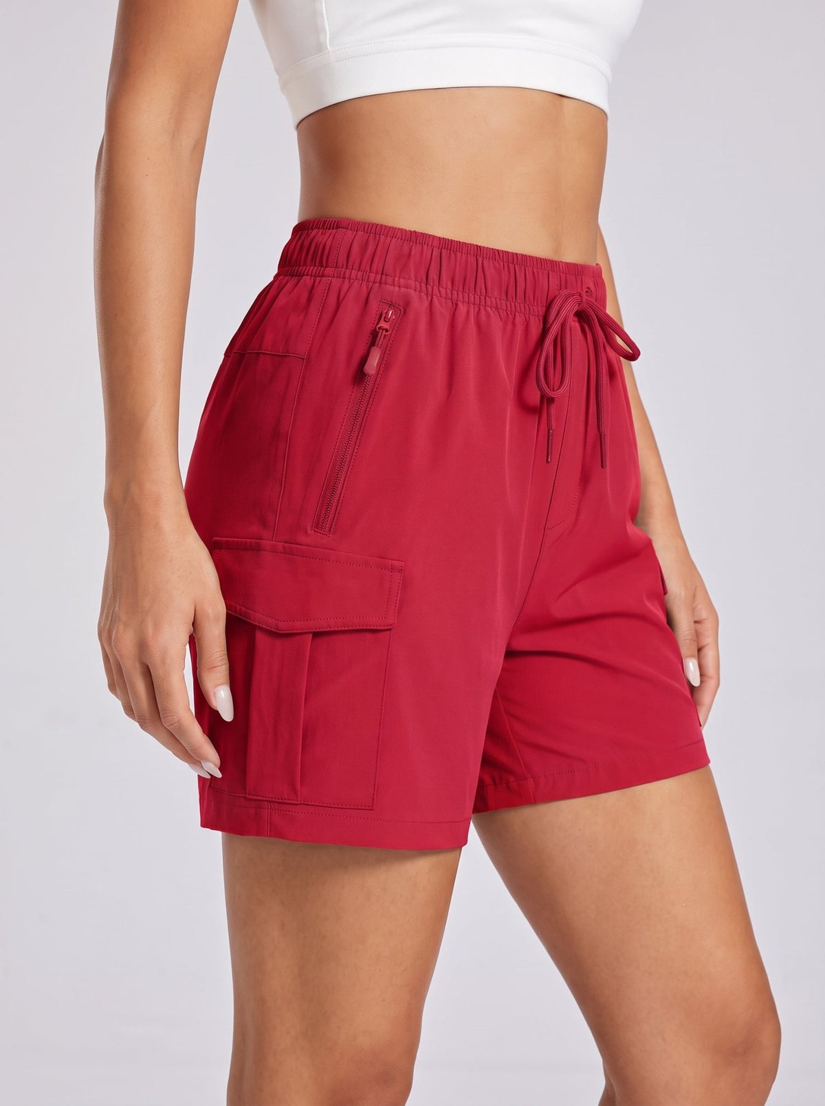 YUCOLEN Women's 5 Inch Quick Dry Hiking Cargo Shorts UPF 50 Plus Lightweight Athletic Shorts in Red