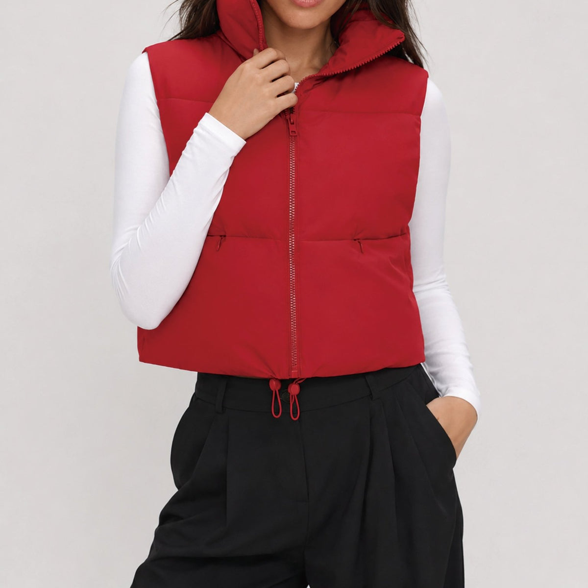YUCOLEN Women's Cropped Puffer Vest Lightweight Sleeveless Quilted Bubble Gilet in Red