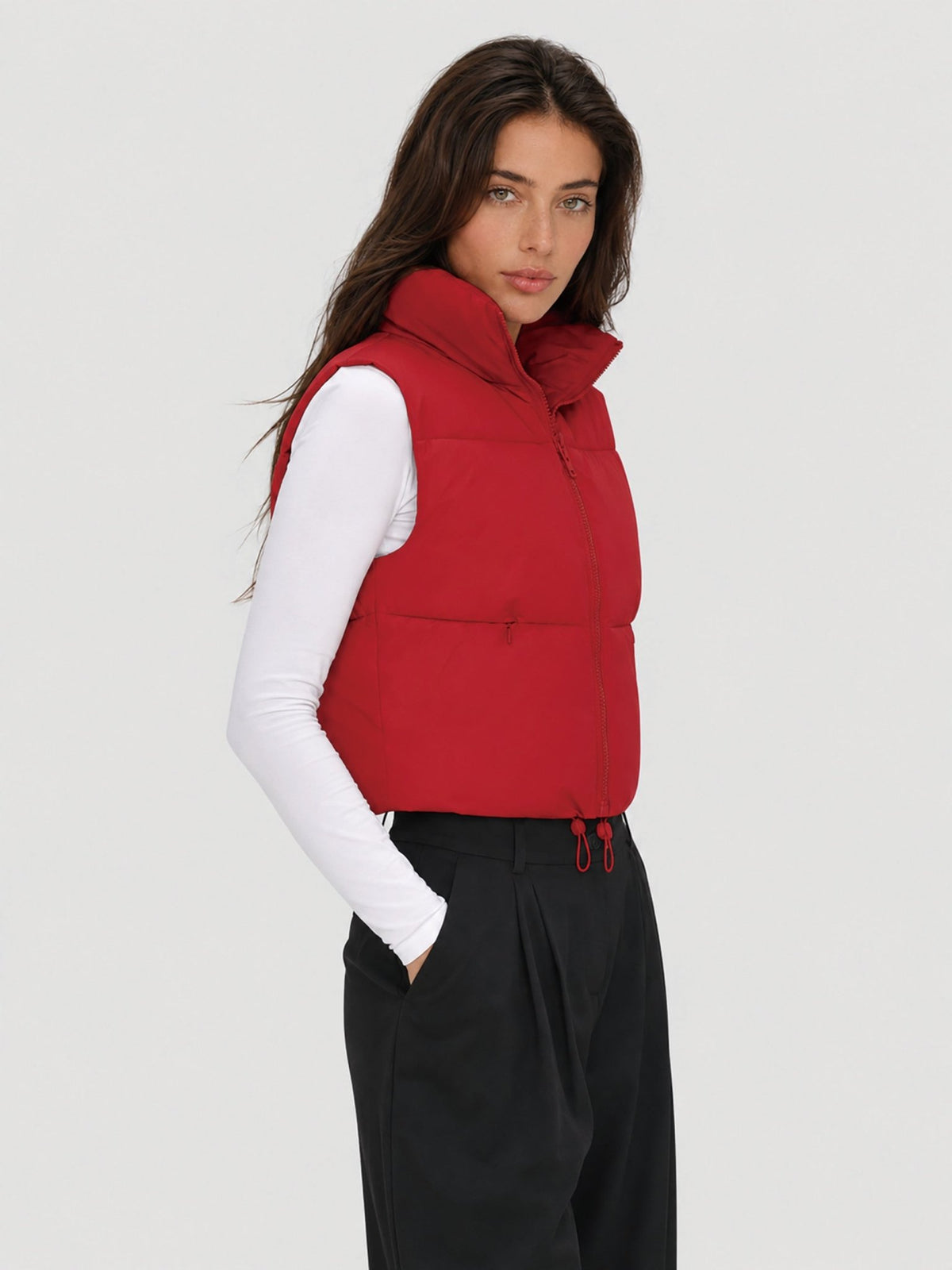 YUCOLEN Women's Cropped Puffer Vest Lightweight Sleeveless Quilted Bubble Gilet in Red