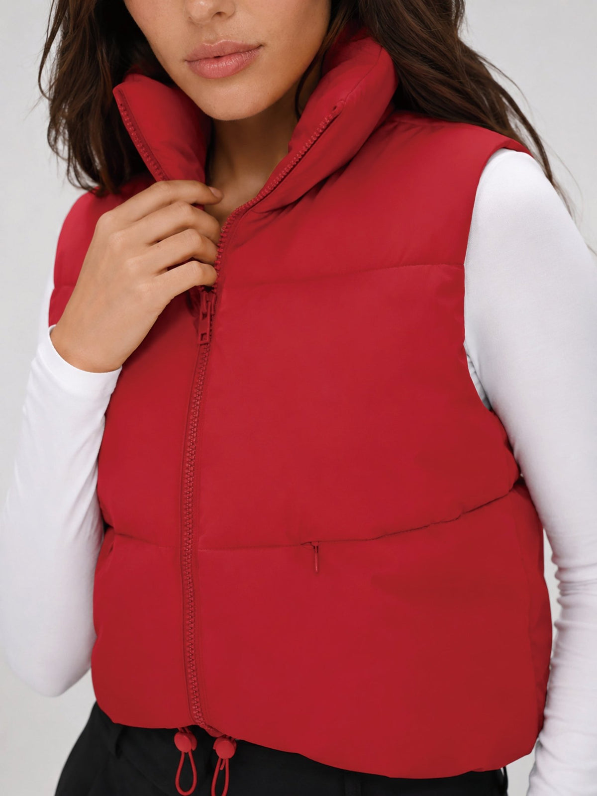 YUCOLEN Women's Cropped Puffer Vest Lightweight Sleeveless Quilted Bubble Gilet in Red