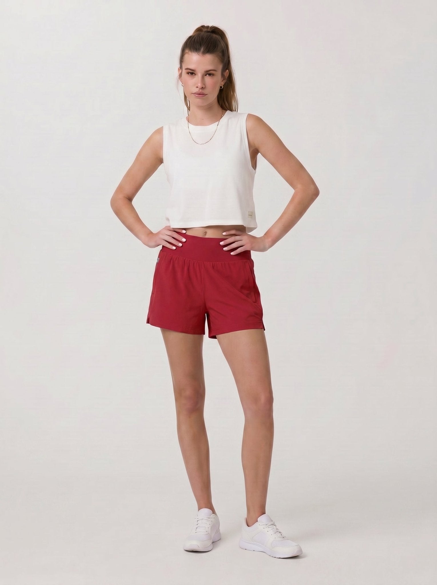 YUCOLEN Women's High Waisted Lightweight Running Shorts - Stretch Workout Shorts in Red
