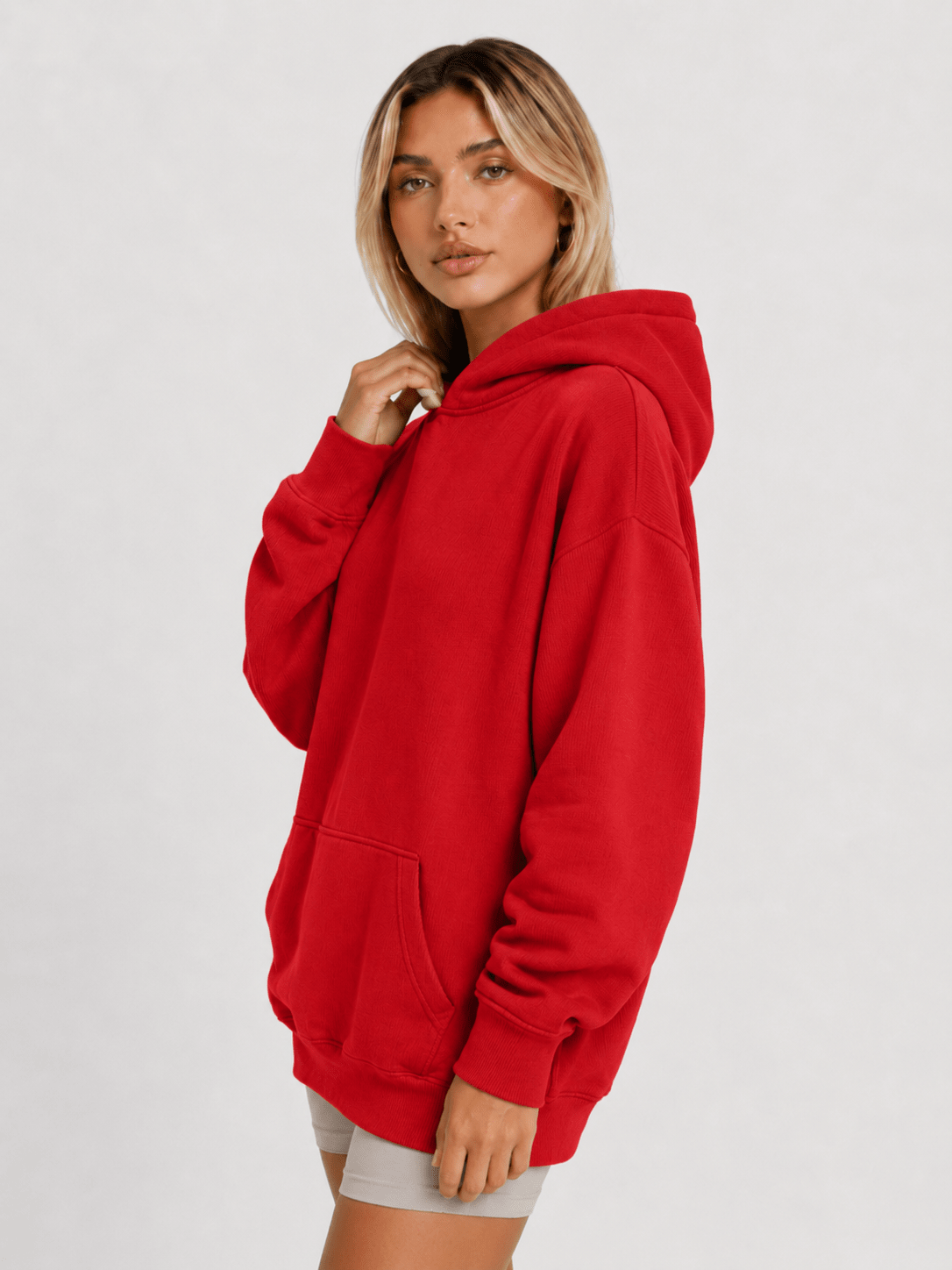 YUCOLEN Women's Oversized Textured Fleece Hoodie Loose Pullover Sweatshirt with Kangaroo Pocket in Red