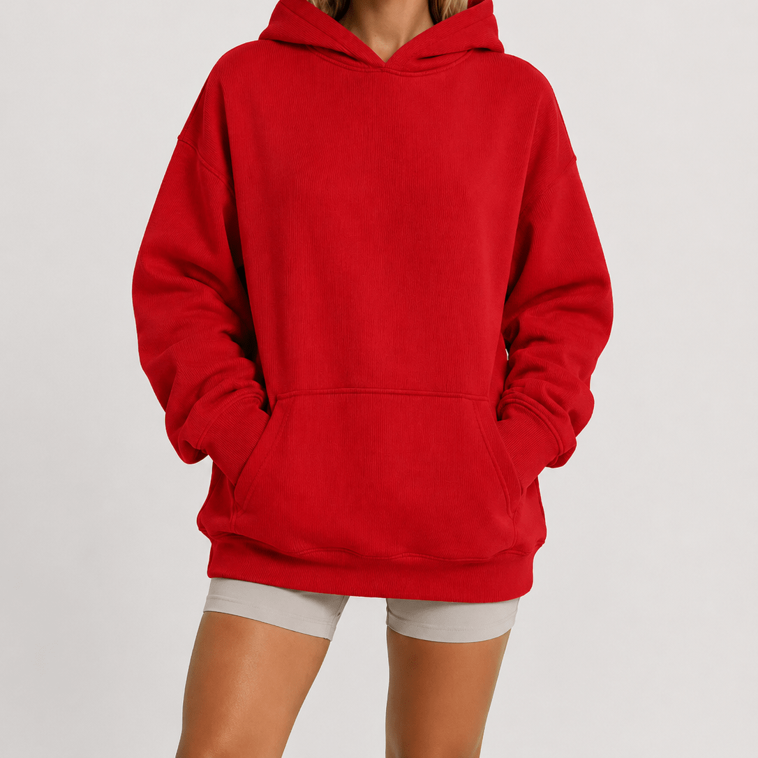 YUCOLEN Women's Oversized Textured Fleece Hoodie Loose Pullover Sweatshirt with Kangaroo Pocket in Red