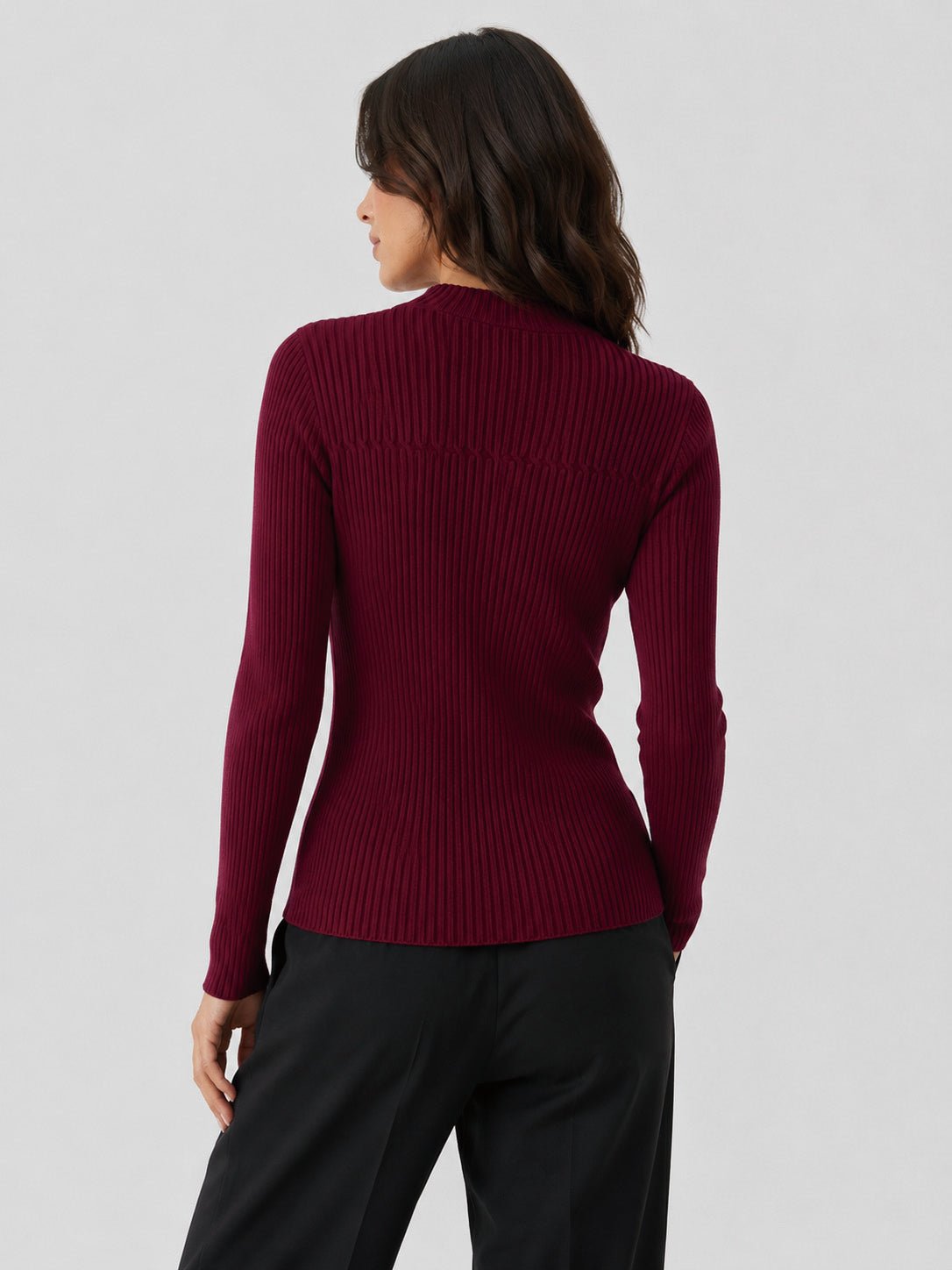 YUCOLEN Women's Mock Neck Ribbed Slim Fit Sweater Soft Wool Blend Pullover in Retro red