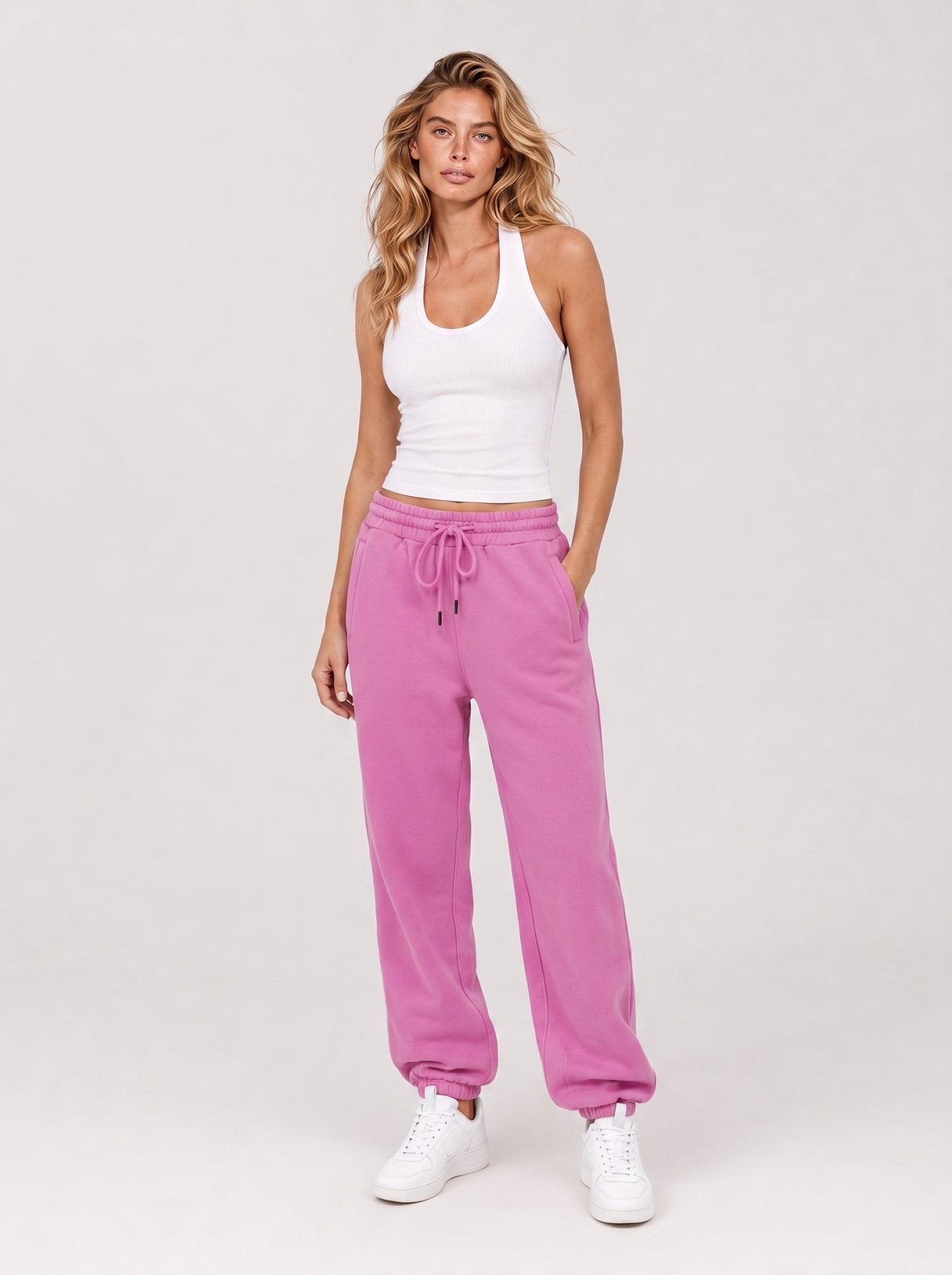 YUCOLEN Heavyweight Fleece Lined Sweatpants Baggy Unisex Relaxed Fit Joggers in Rose pink