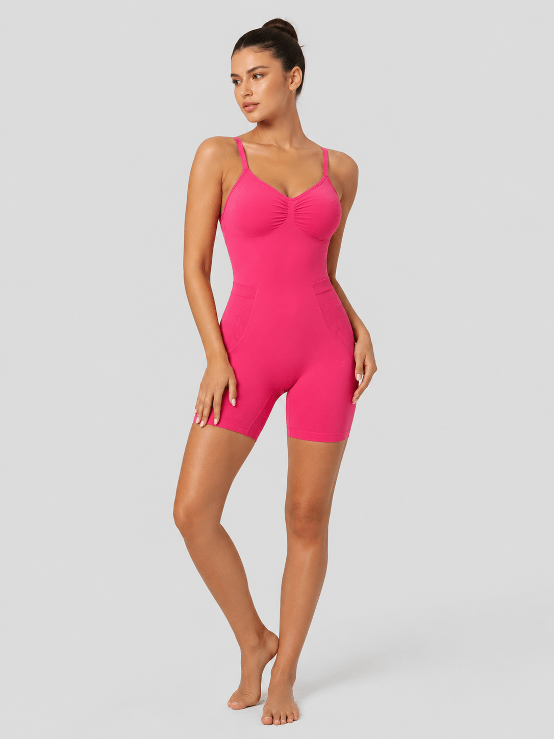 YUCOLEN Women's Seamless Tummy Control Bodysuit Back Pull Down Wireless Shapewear in Rose Red