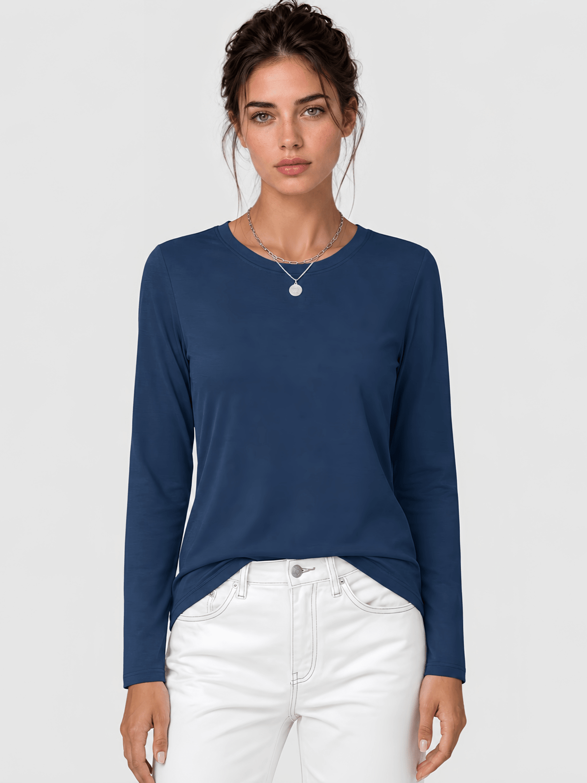 YUCOLEN Women's Long Sleeve Crew Neck Shirt Soft Tri-blend Cotton Performance Tee in Starry Blue