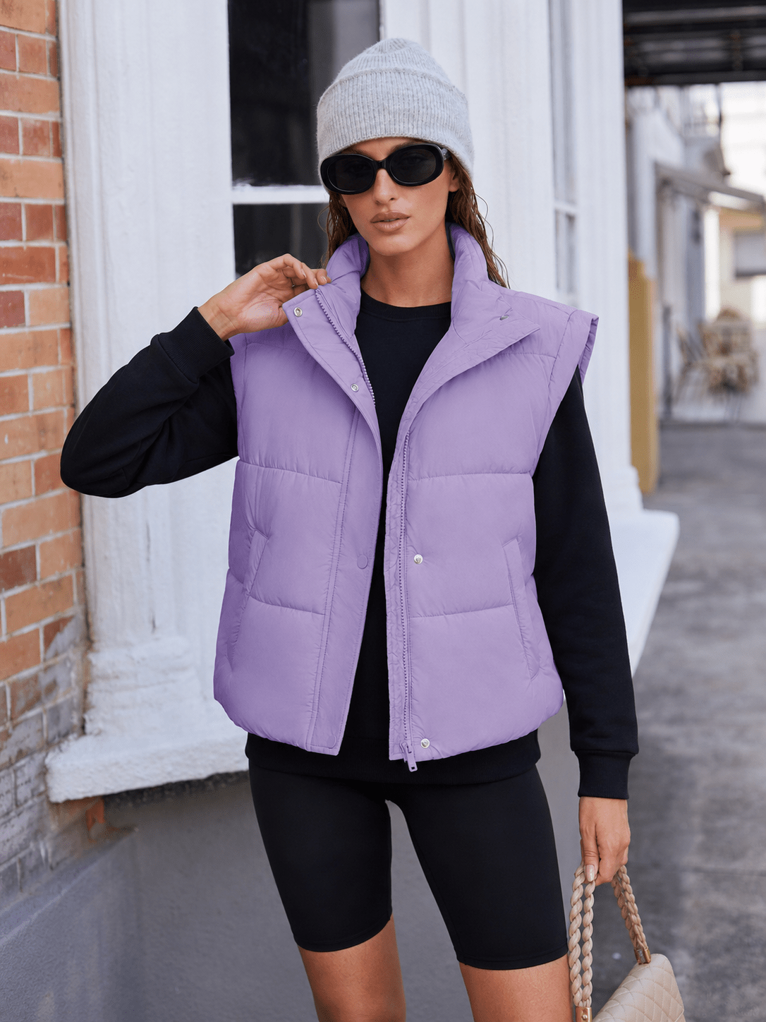 YUCOLEN Women's Cropped Puffer Vest Lightweight Windproof Insulated Gilet with Pockets in Taro Purple