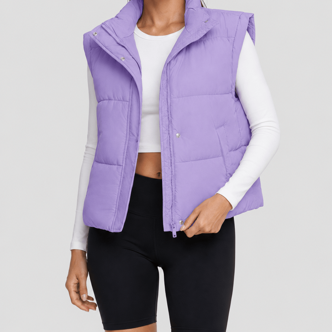 YUCOLEN Women's Cropped Puffer Vest Lightweight Windproof Insulated Gilet with Pockets in Taro Purple