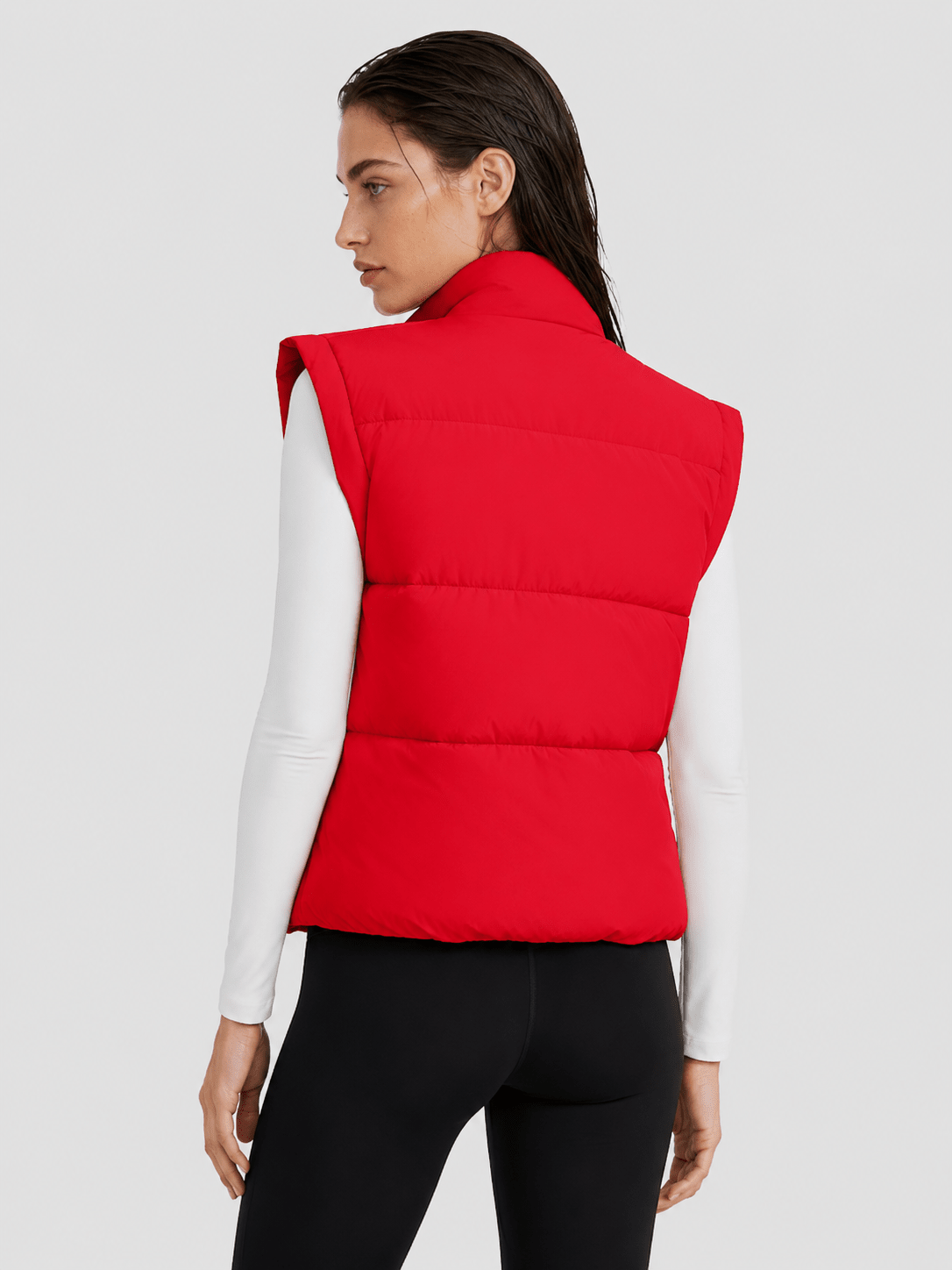 YUCOLEN Women's Cropped Puffer Vest Lightweight Windproof Insulated Gilet with Pockets in Tomato Red