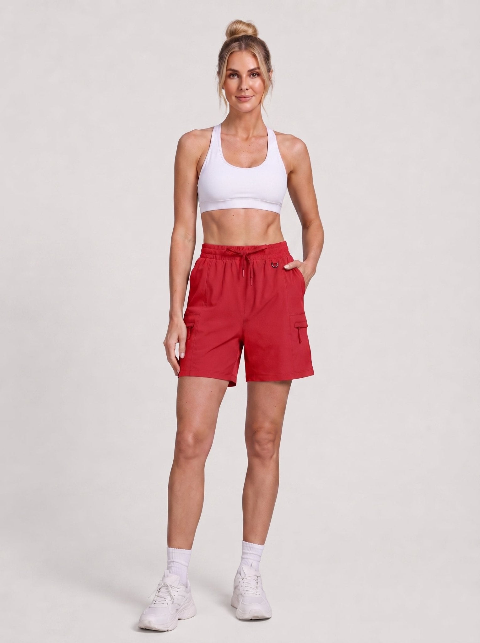 YUCOLEN Women's Quick Dry Hiking Cargo Shorts UPF 50 Plus Lightweight 5 Inch Athletic Shorts in Tomato Red