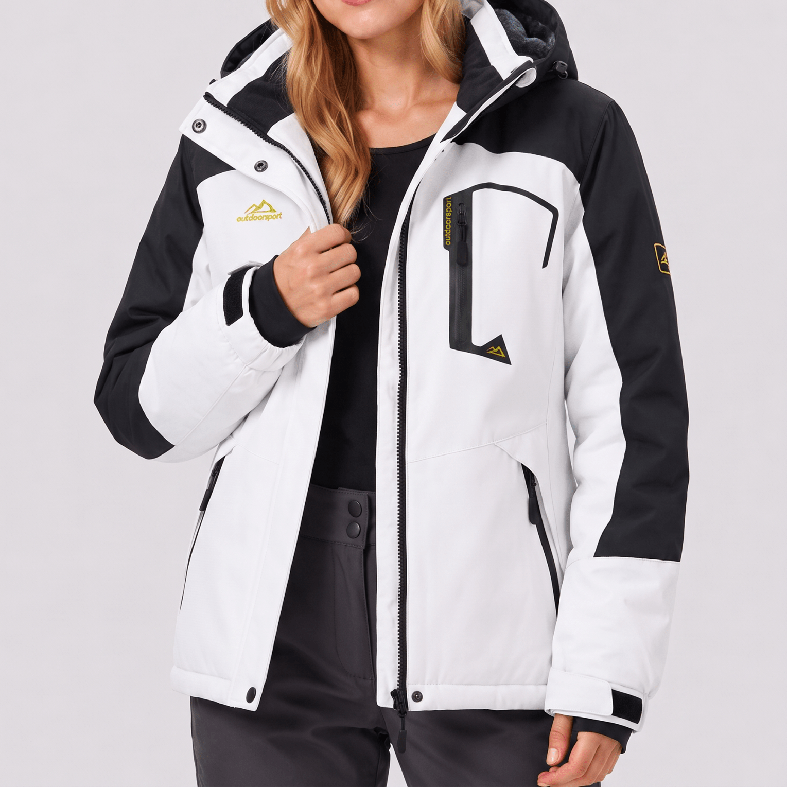 YUCOLEN Women's Waterproof Ski Jacket Fleece Lined Insulated Snow Coat with Detachable Hood in white Black