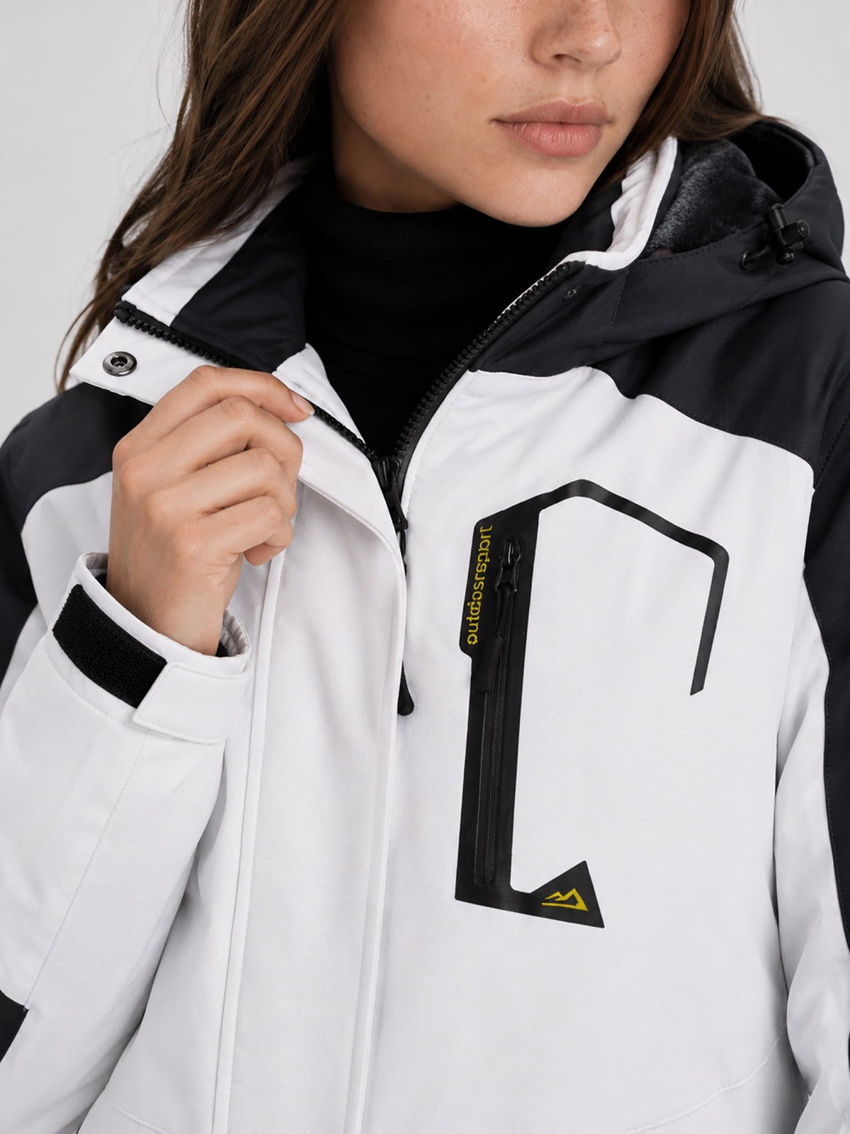YUCOLEN Women's Waterproof Ski Jacket Fleece Lined Insulated Snow Coat with Detachable Hood in white Black