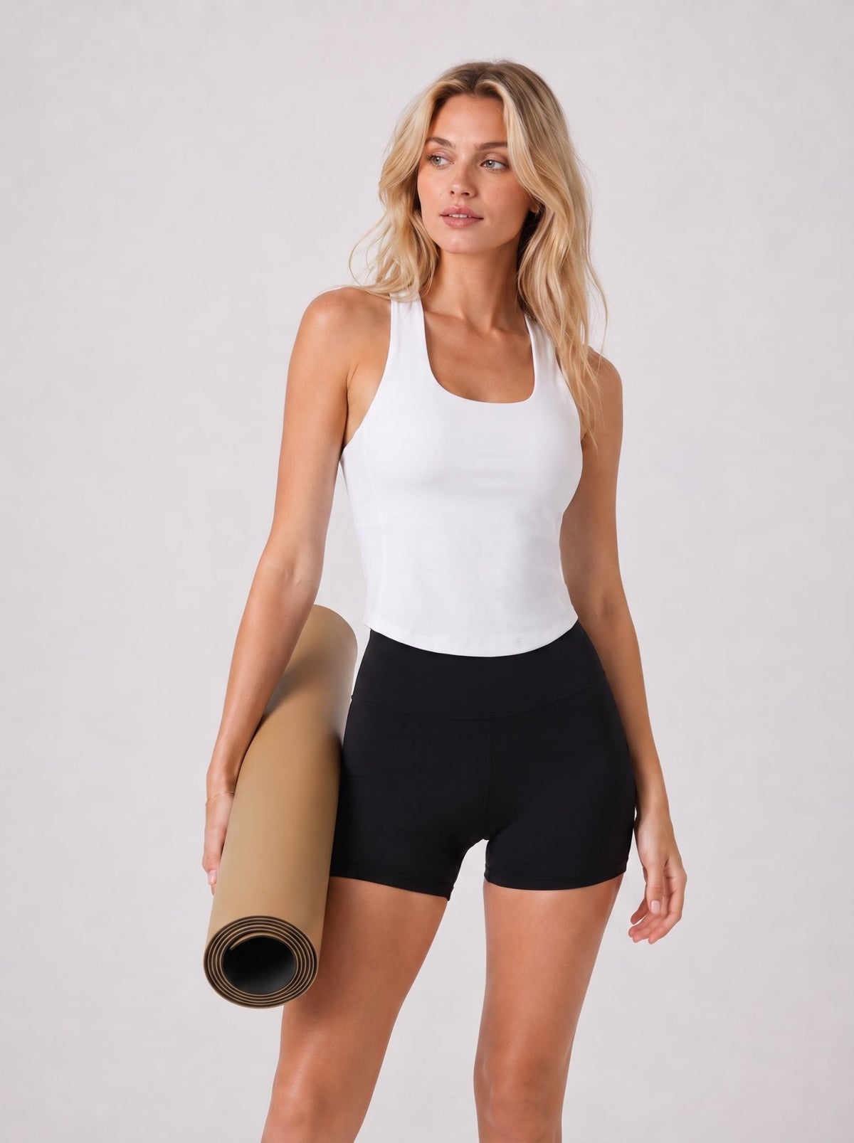 YUCOLEN Women Crop Workout Tank Top with Built in Bra Padded Racerback Yoga Top in White