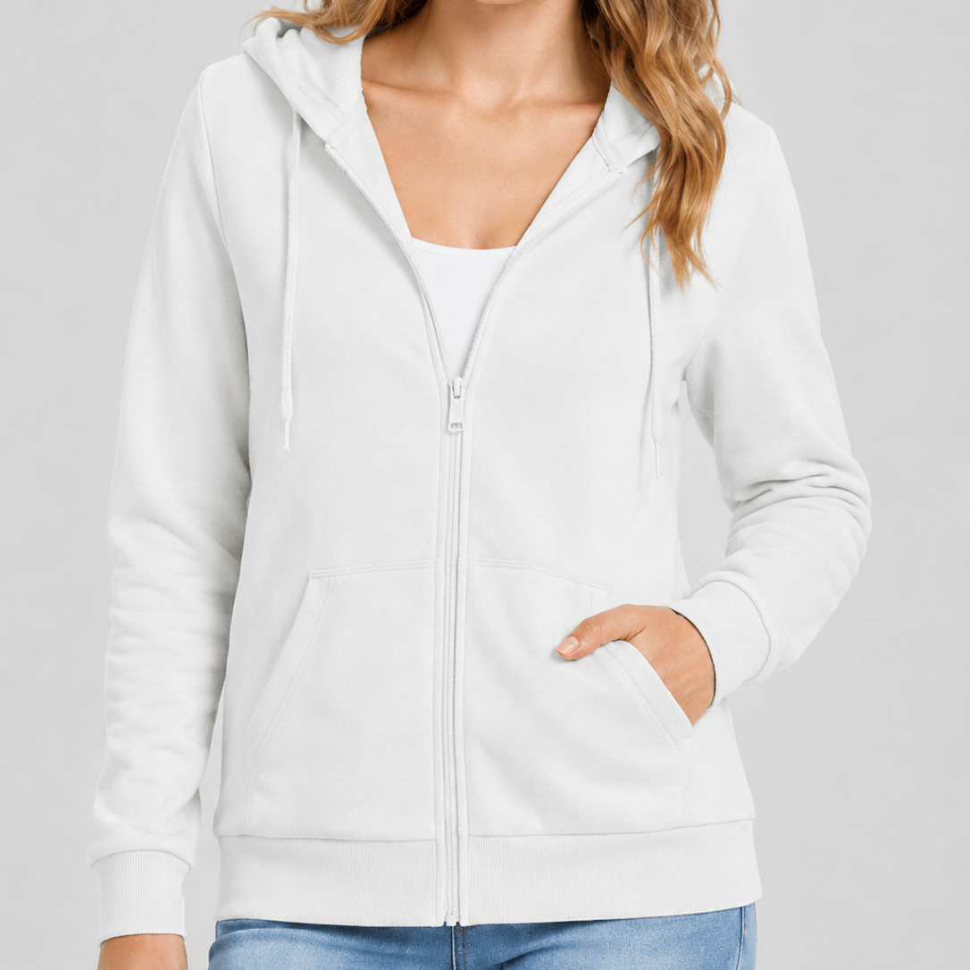YUCOLEN Women's Fleece Lined Zip Up Hoodie Lightweight Athletic Hooded Sweatshirt in White