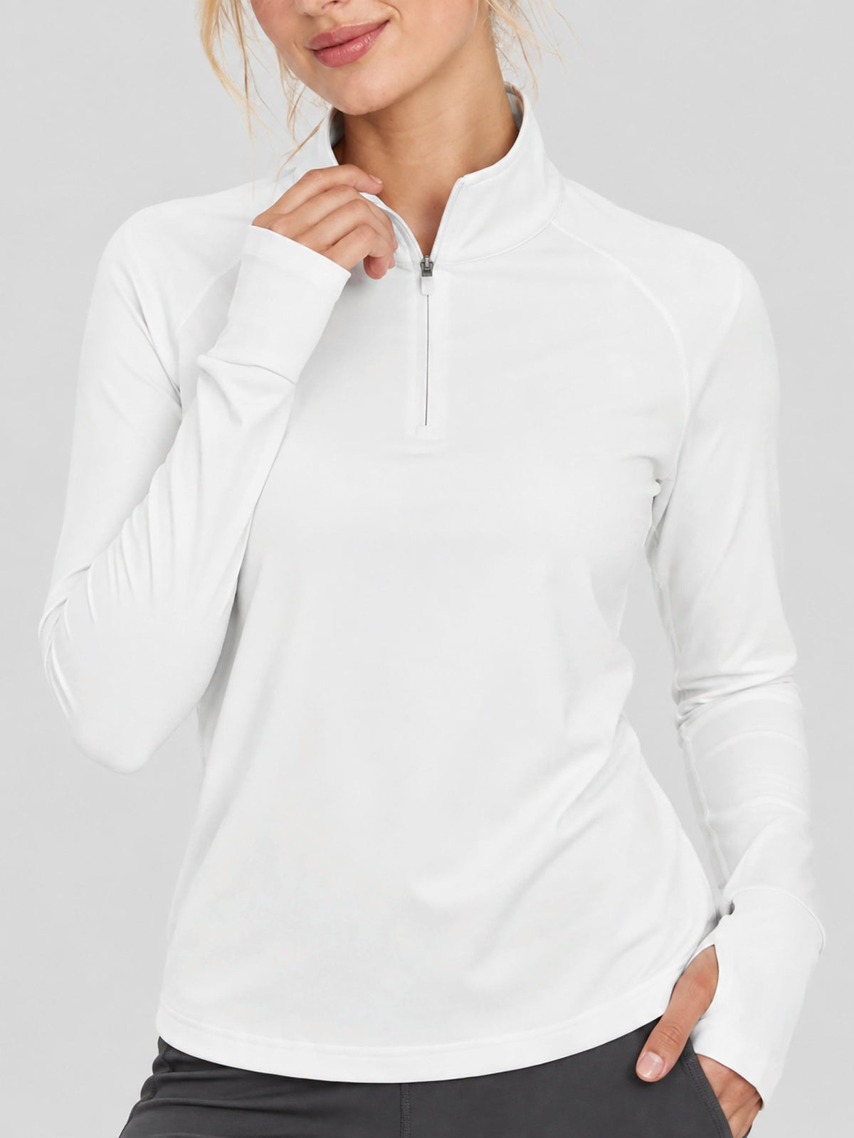 YUCOLEN Women's Fleece Quarter Zip Pullover for Running & Golf in White