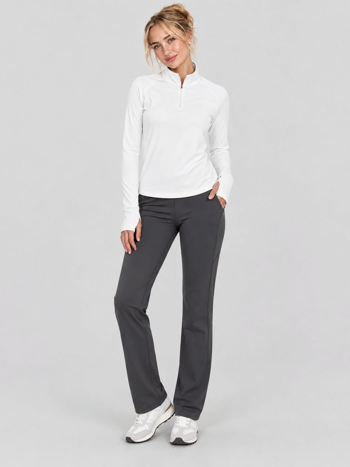 YUCOLEN Women's Fleece Quarter Zip Pullover for Running & Golf in White