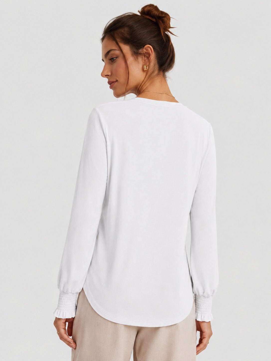YUCOLEN Women's Lantern Sleeve Pleated Blouse Soft Cotton Rayon Dressy Top in White