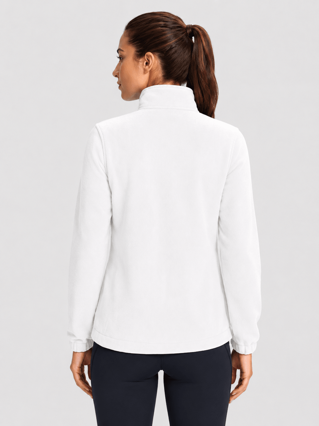 YUCOLEN Women's Lightweight Full Zip Fleece Jacket Windproof Stand Collar Outdoor Sweatshirt in White