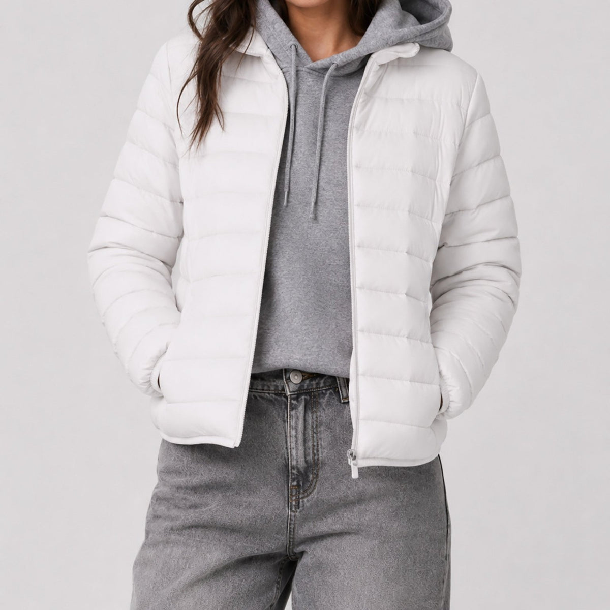 YUCOLEN Women's Lightweight Jacket Packable Water Resistant Quilted Coat with 4 Pockets in White