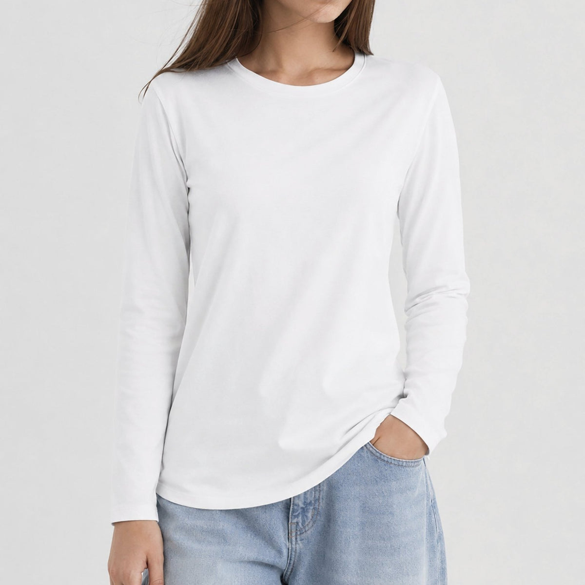 YUCOLEN Women's Long Sleeve Tri-blend Shirt Soft Breathable Loose Fit Crew Neck Tee in White