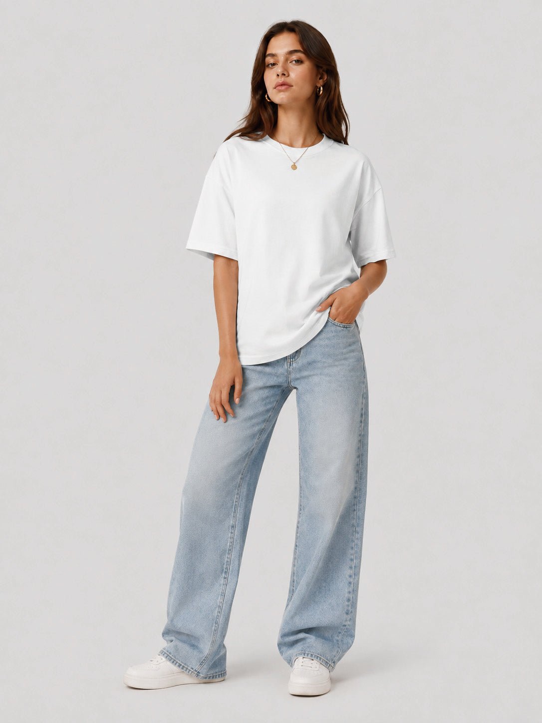 YUCOLEN Women's Oversized Cotton Blend T-Shirt Loose Fit Drop Shoulder Crewneck Tee in White