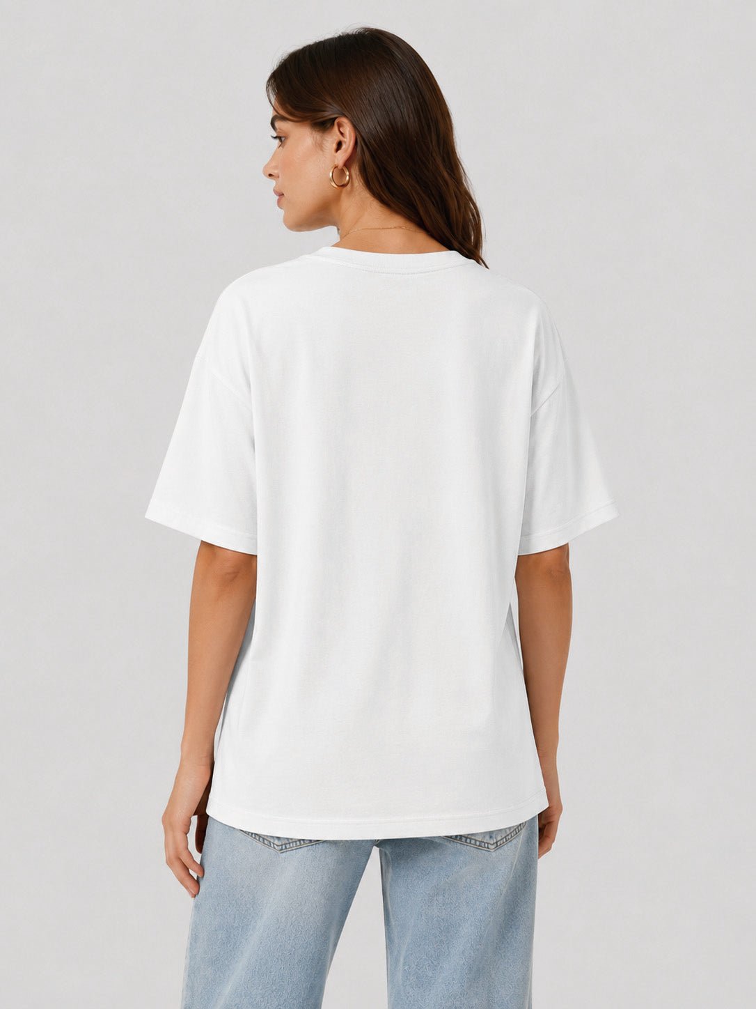 YUCOLEN Women's Oversized Cotton Blend T-Shirt Loose Fit Drop Shoulder Crewneck Tee in White