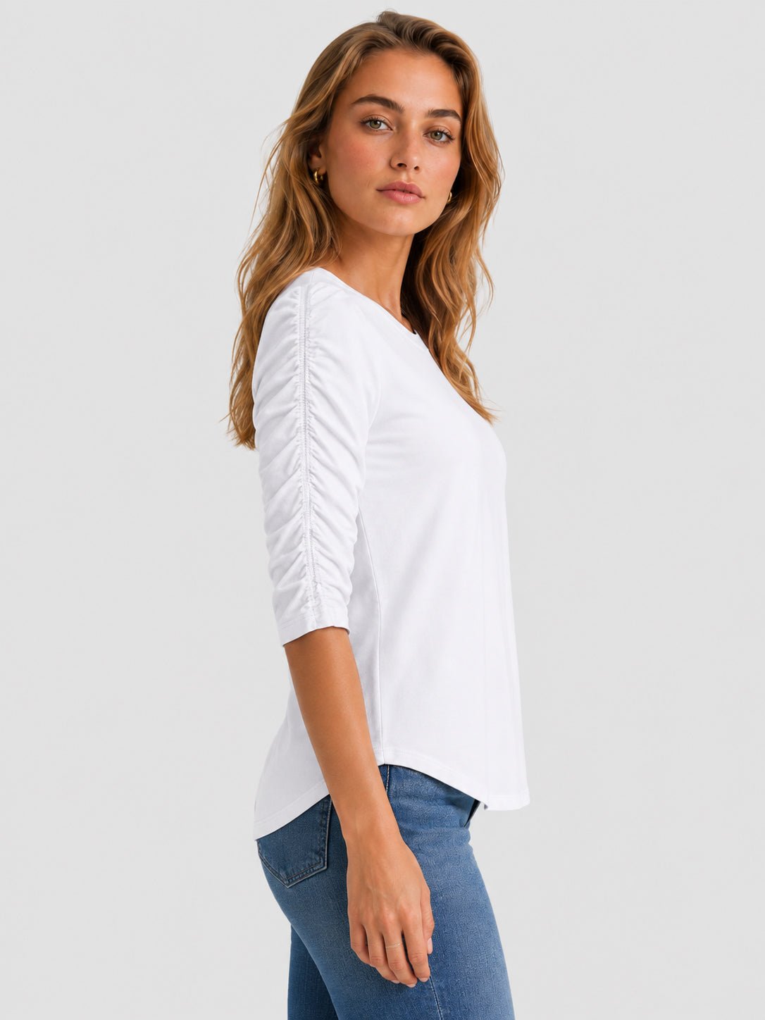 YUCOLEN Women's Puff Half Sleeve Tri-blend Top Casual Blouse in White
