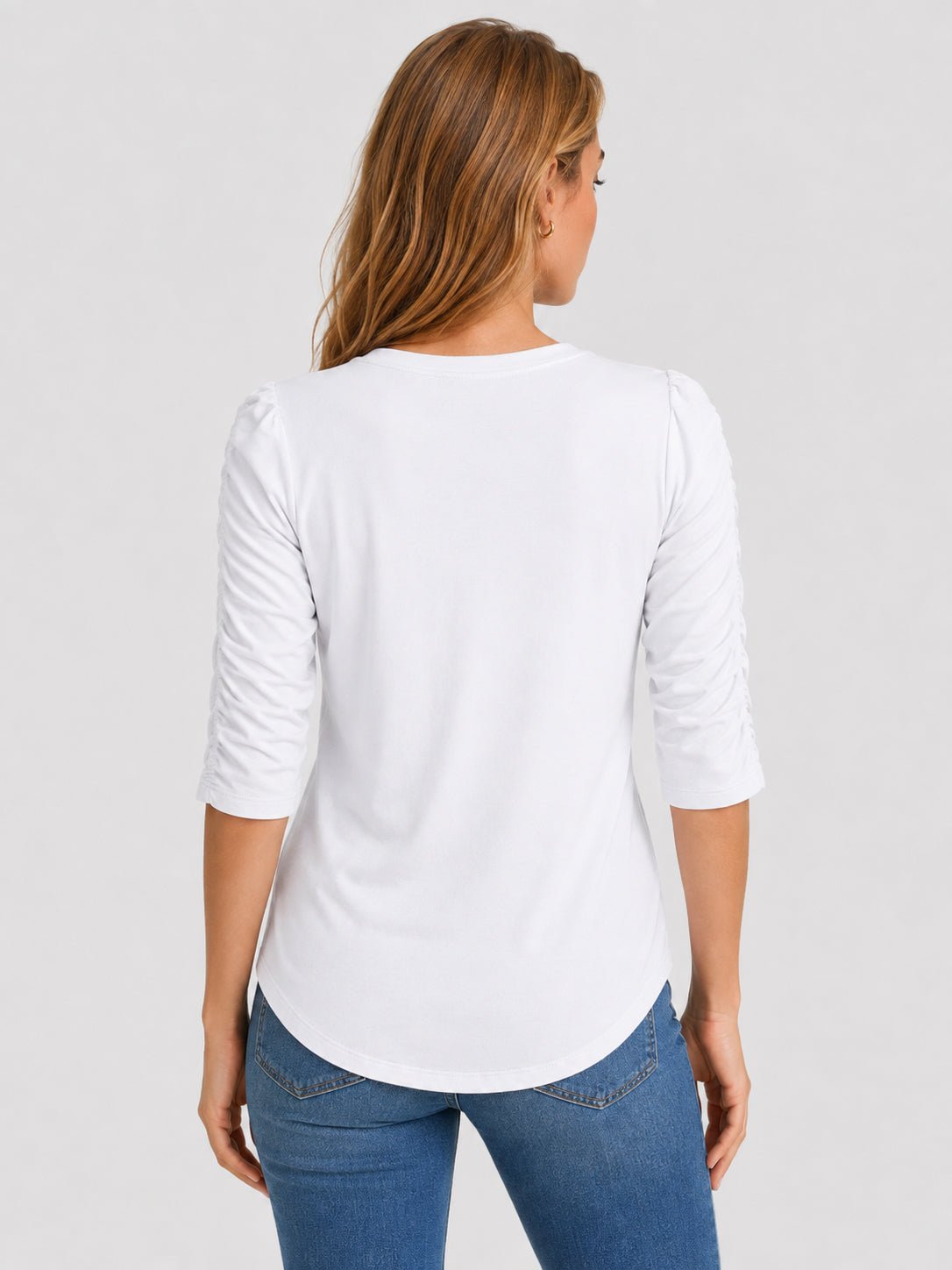 YUCOLEN Women's Puff Half Sleeve Tri-blend Top Casual Blouse in White