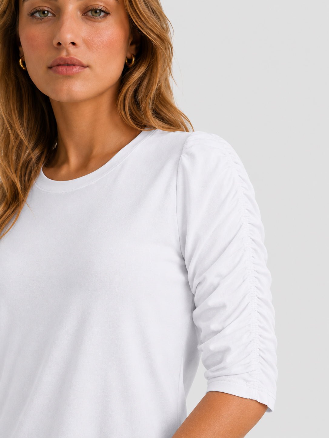 YUCOLEN Women's Puff Half Sleeve Tri-blend Top Casual Blouse in White