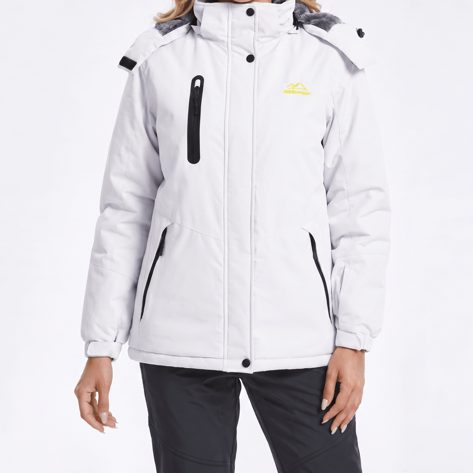 YUCOLEN Women's Waterproof Ski Jacket Fleece Lined Insulated Winter Snow Coat with 5 Pockets in White