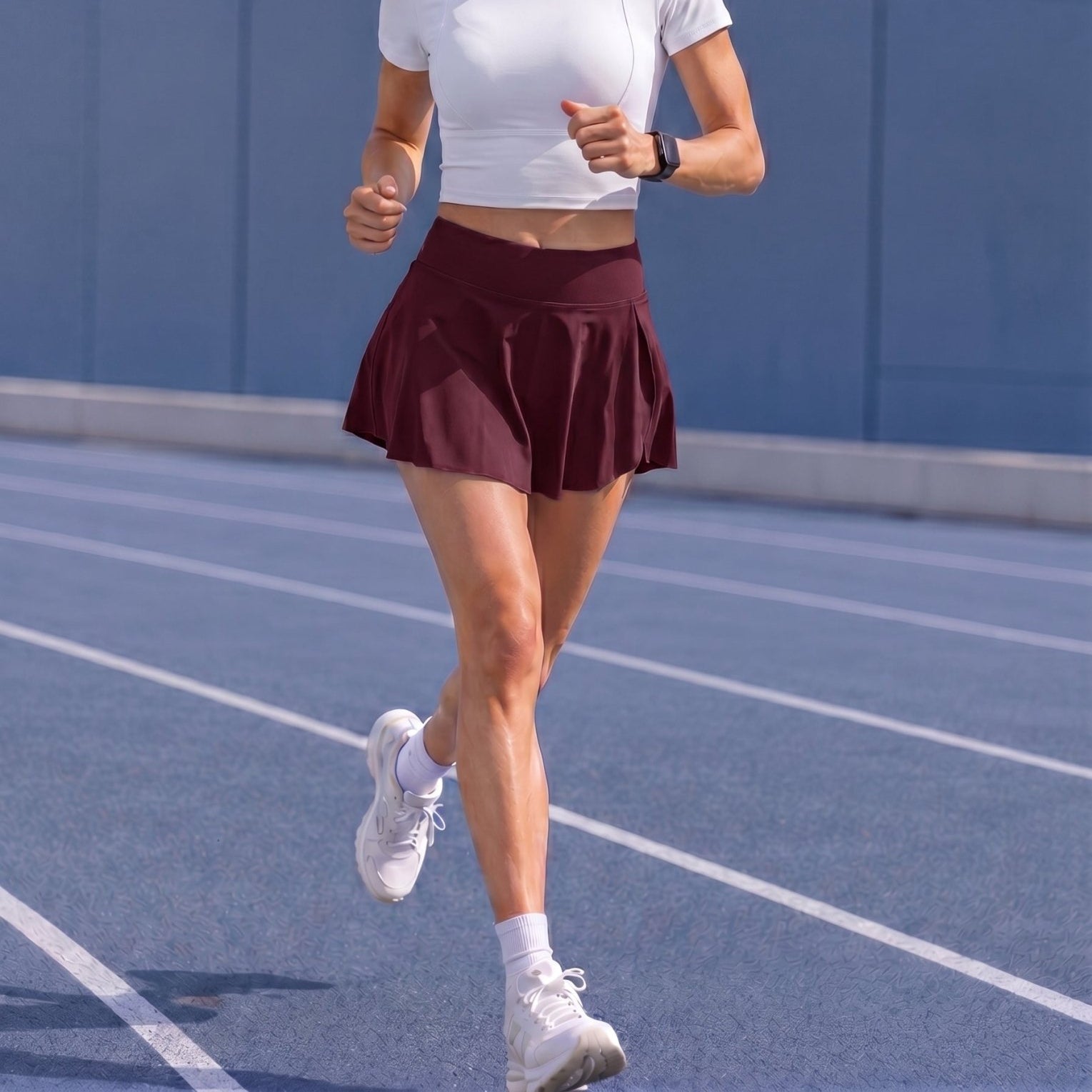 YUCOLEN Women High Waisted Pleated Tennis Skort - Pickleball Golf Skirt with Pockets in Wine Red