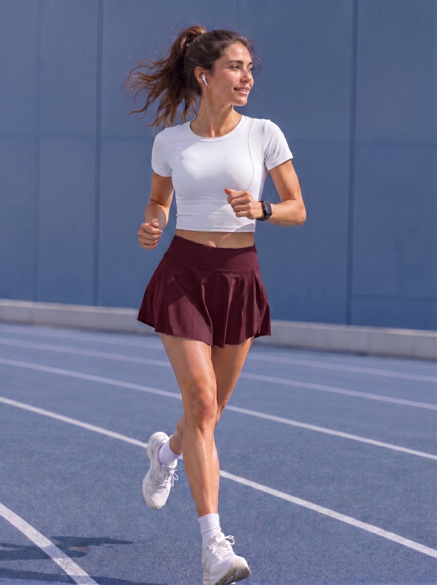 YUCOLEN Women High Waisted Pleated Tennis Skort - Pickleball Golf Skirt with Pockets in Wine Red