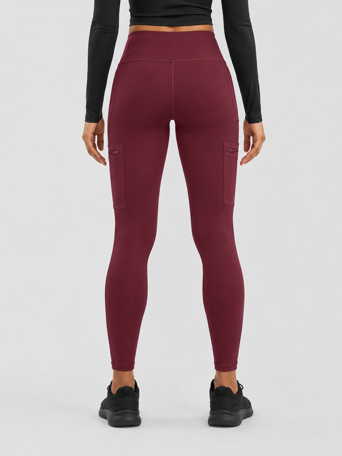 YUCOLEN Women's Outdoor Stretch Leggings with High Waist and Pockets in Wine Red