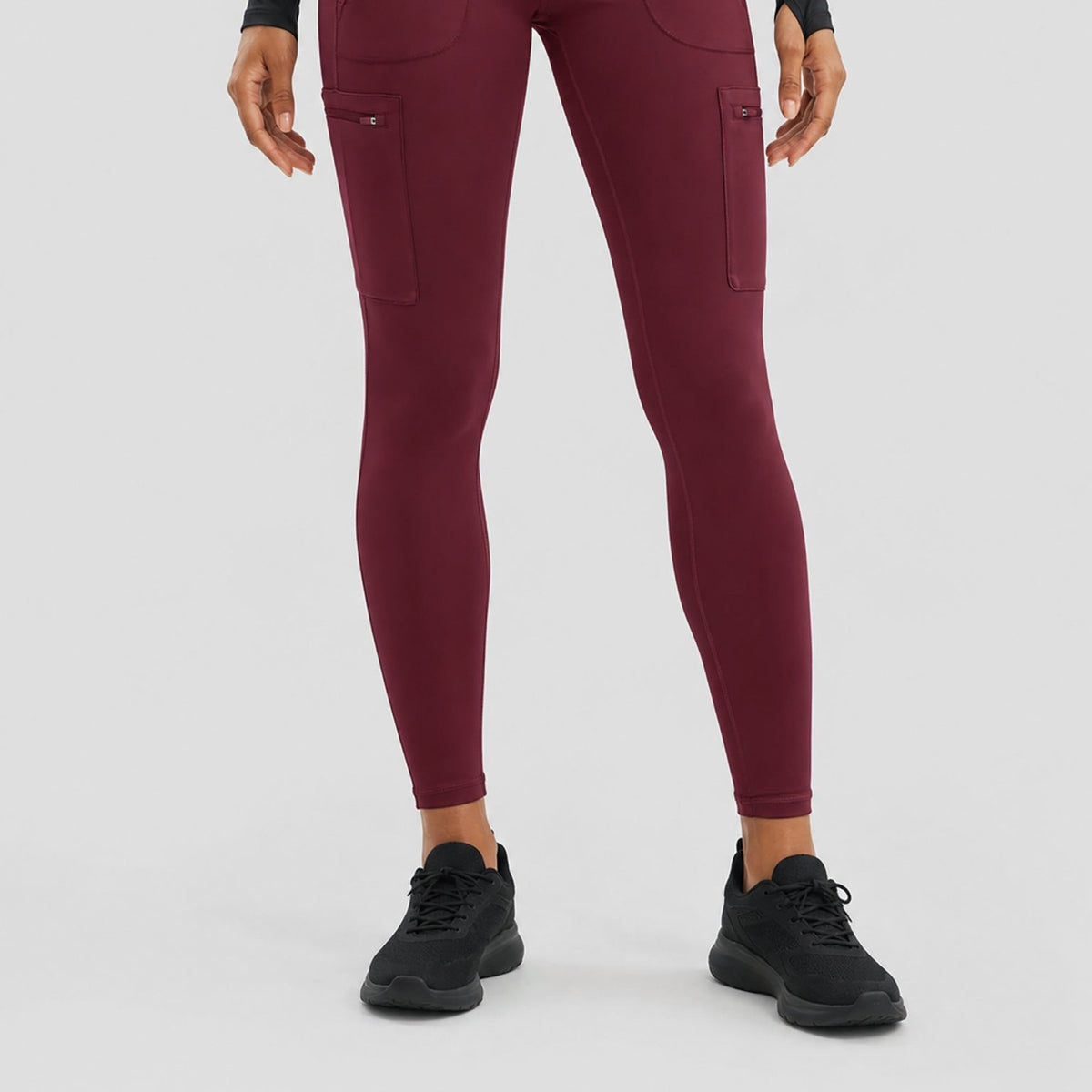 YUCOLEN Women's Outdoor Stretch Leggings with High Waist and Pockets in Wine Red